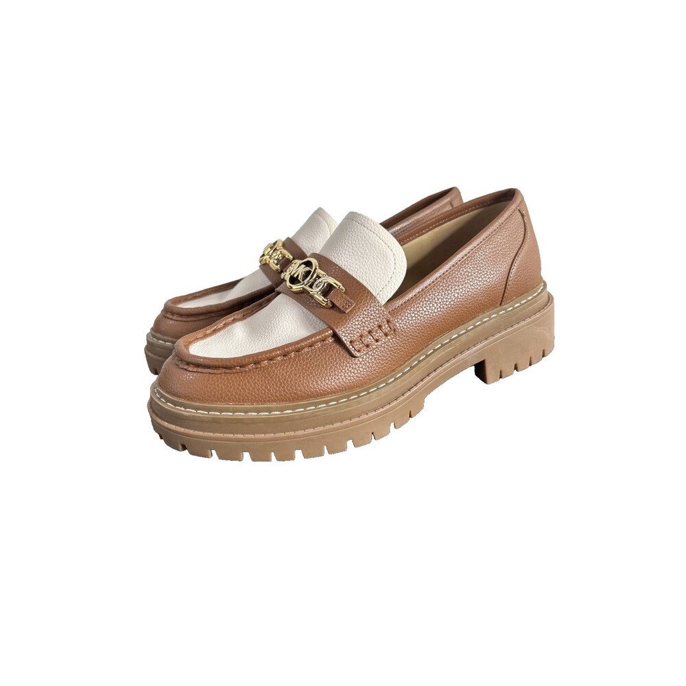 Michael Kors CALLISTA LUG LOAFERS Chunky Flatform Brown & Ivory 2 Tone Sz 7.5 M - Picture 2 of 11